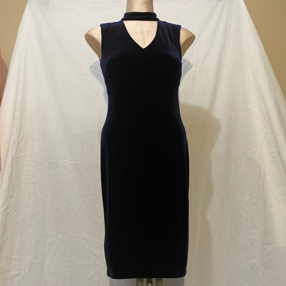 Calvin Klein Navy Blue Size 0 Velvet Cocktail Dress